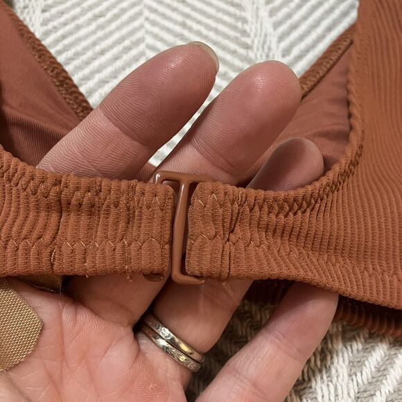Aerie Swimsuit Top Clay Rust Ribbed Round Scoop Neck Bikini Lightly Padded Sz M - Picture 5 of 10